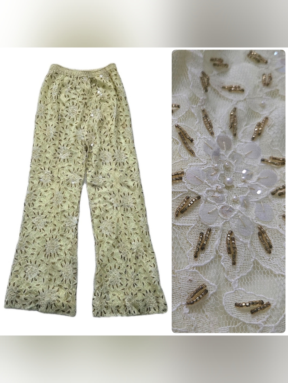 Vtg 60s 70s Beaded Pants, Party, Pearl & Sequin, Regalia, XS